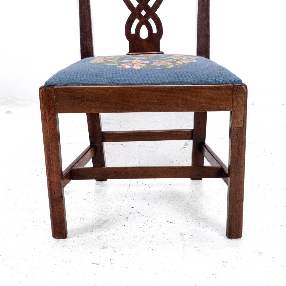 Late C18th Pair of Fruitwood Chippendale Country Tapestry Dining Chairs (Georgian) View XIV