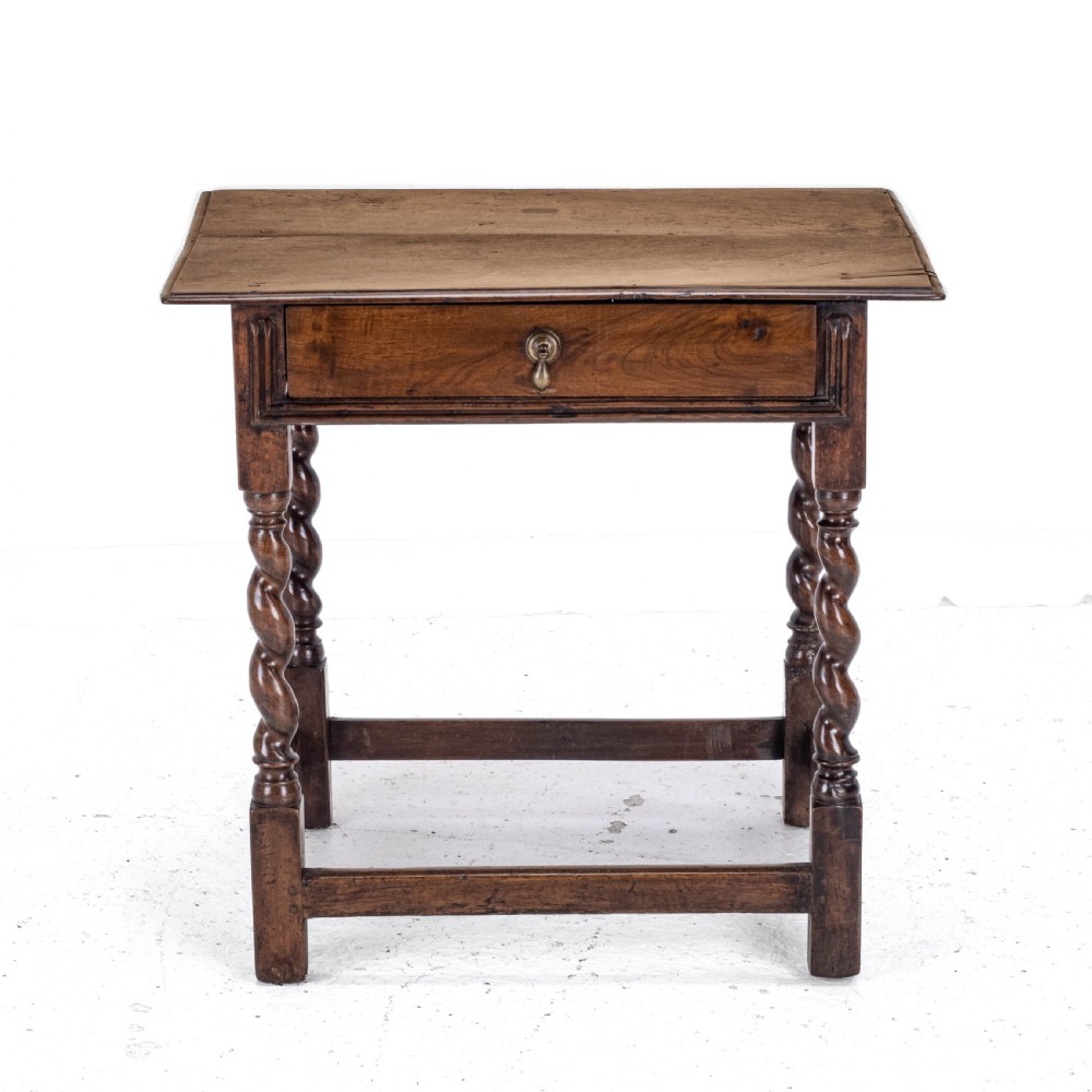 Late c.17th Walnut Barley Twist Side Table with Drawer (Carolean Country Small Occasional Lamp) View II