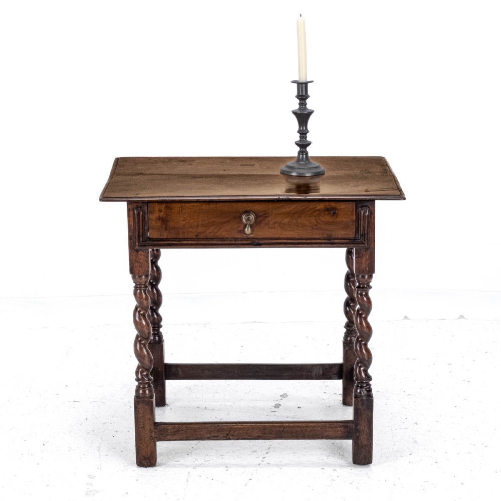 Late c.17th Walnut Barley Twist Side Table with Drawer (Carolean Country Small Occasional Lamp) View III