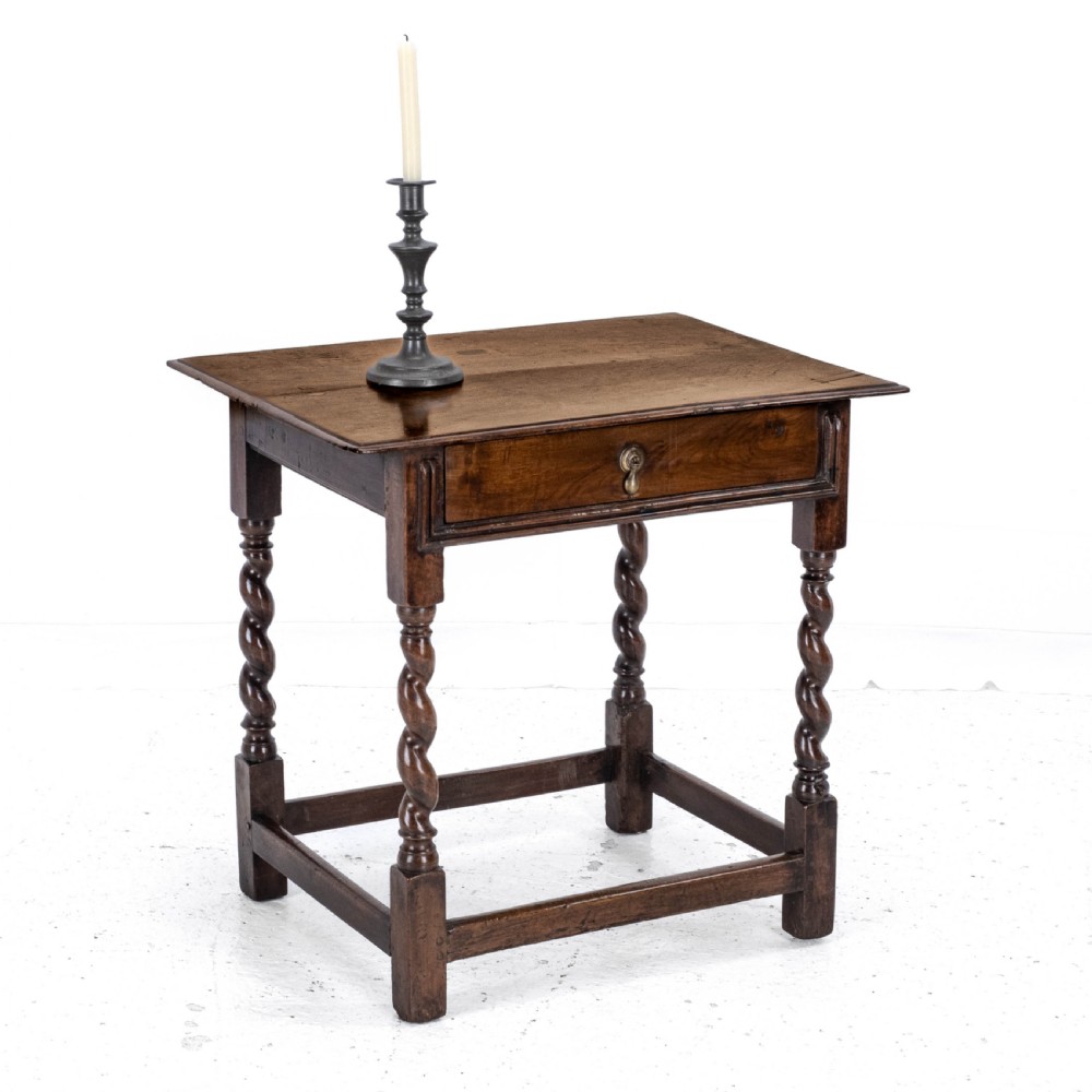 Late c.17th Walnut Barley Twist Side Table with Drawer (Carolean Country Small Occasional Lamp) View V