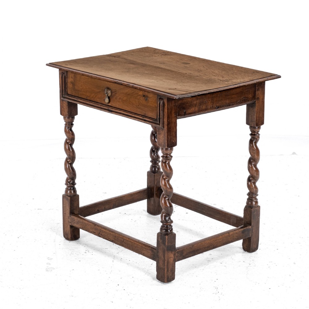 Late c.17th Walnut Barley Twist Side Table with Drawer (Carolean Country Small Occasional Lamp) View XI