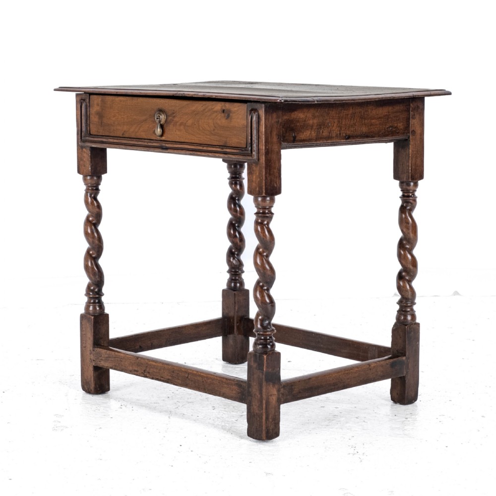 Late c.17th Walnut Barley Twist Side Table with Drawer (Carolean Country Small Occasional Lamp) View XIII