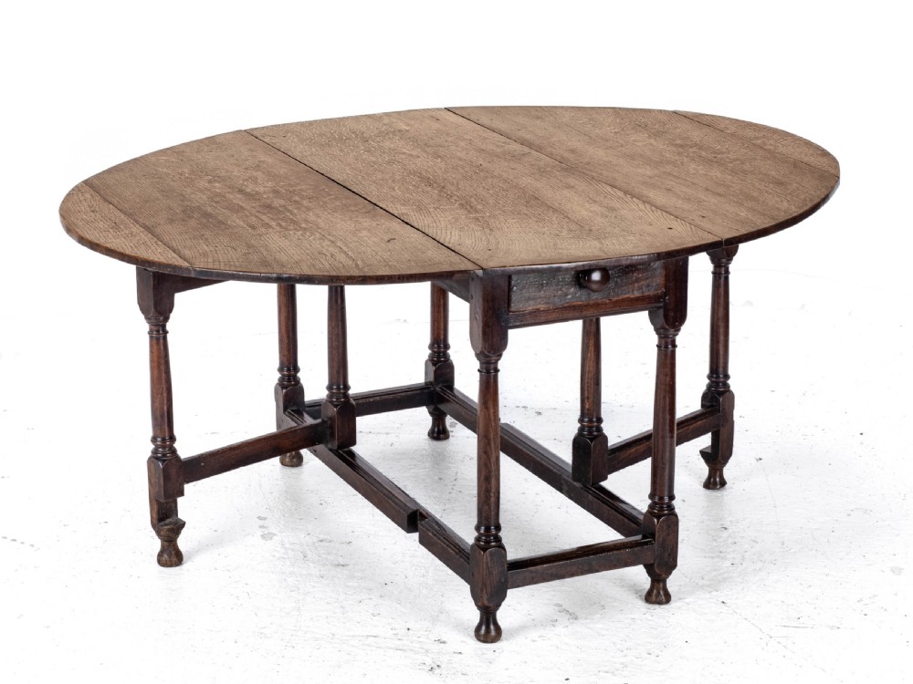 Early c.18th Oval Oak Gateleg Drop Leaf Country Dining Table (Georgian, Queen Anne, George I) View III