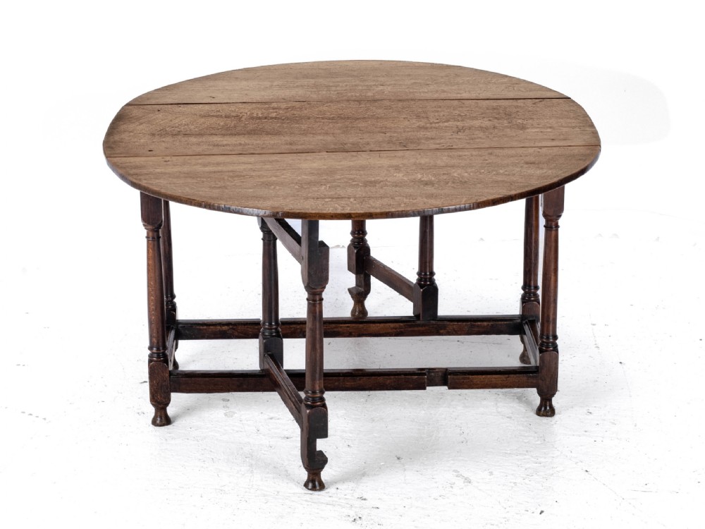 Early c.18th Oval Oak Gateleg Drop Leaf Country Dining Table (Georgian, Queen Anne, George I) View V