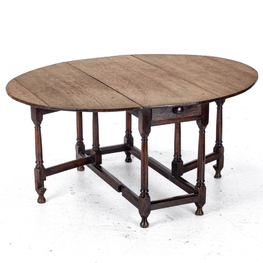 Early c.18th Oval Oak Gateleg Drop Leaf Country Dining Table (Georgian, Queen Anne, George I) View XIX
