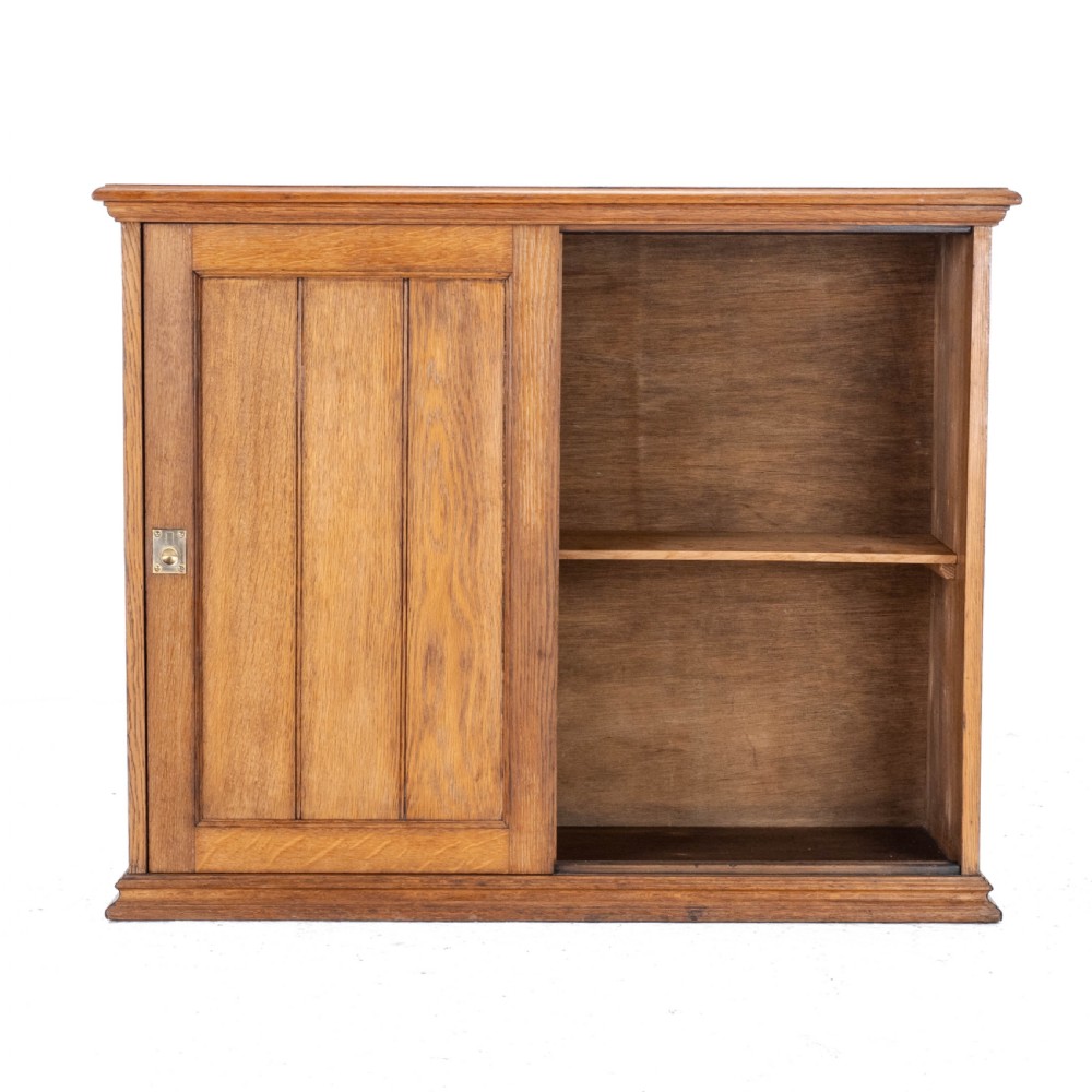 Solid Oak Sliding Panel Door Cabinet C1930 (Antique) View III