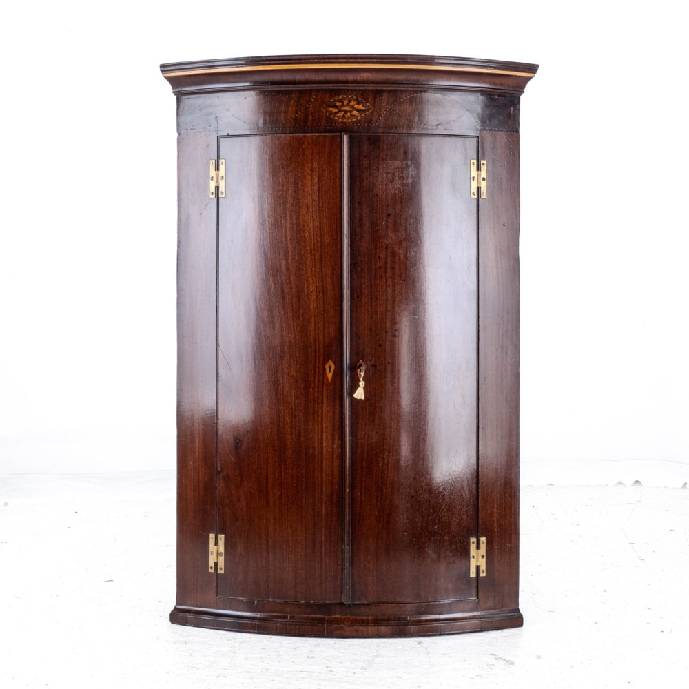 C.18th Georgian Mahogany Inlaid Bow Front Corner Cabinet Wall Mounted (George III) View II