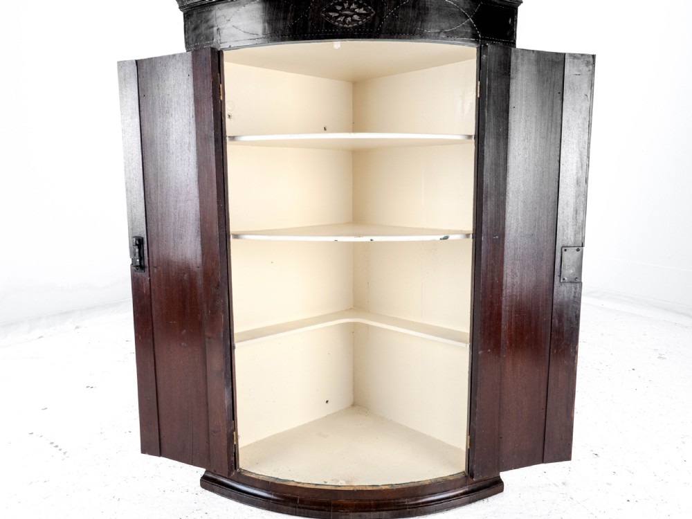 C.18th Georgian Mahogany Inlaid Bow Front Corner Cabinet Wall Mounted (George III) View IV