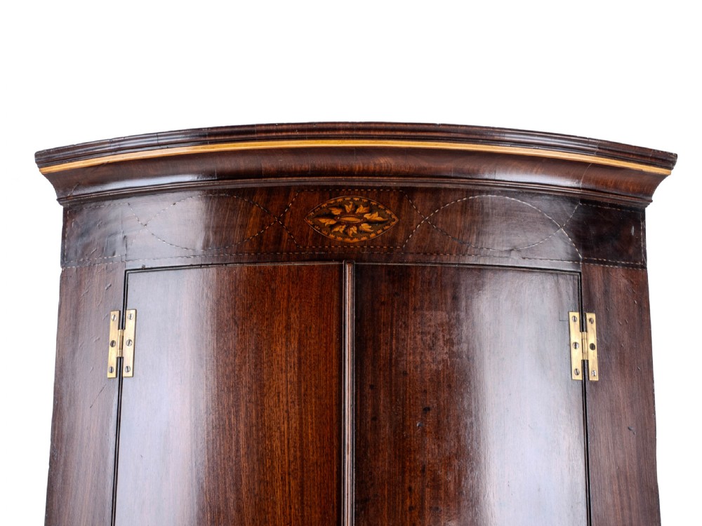 C.18th Georgian Mahogany Inlaid Bow Front Corner Cabinet Wall Mounted (George III) View VIII