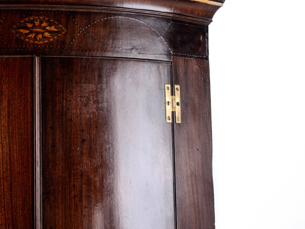 C.18th Georgian Mahogany Inlaid Bow Front Corner Cabinet Wall Mounted (George III) View XII