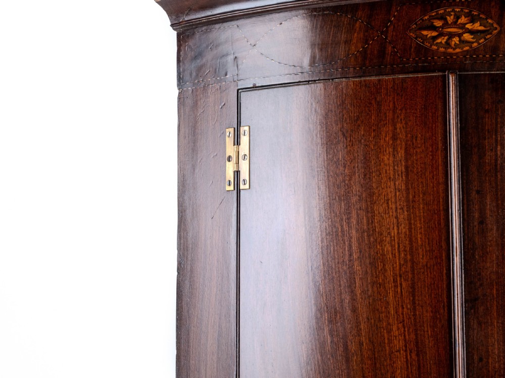 C.18th Georgian Mahogany Inlaid Bow Front Corner Cabinet Wall Mounted (George III) View XIII