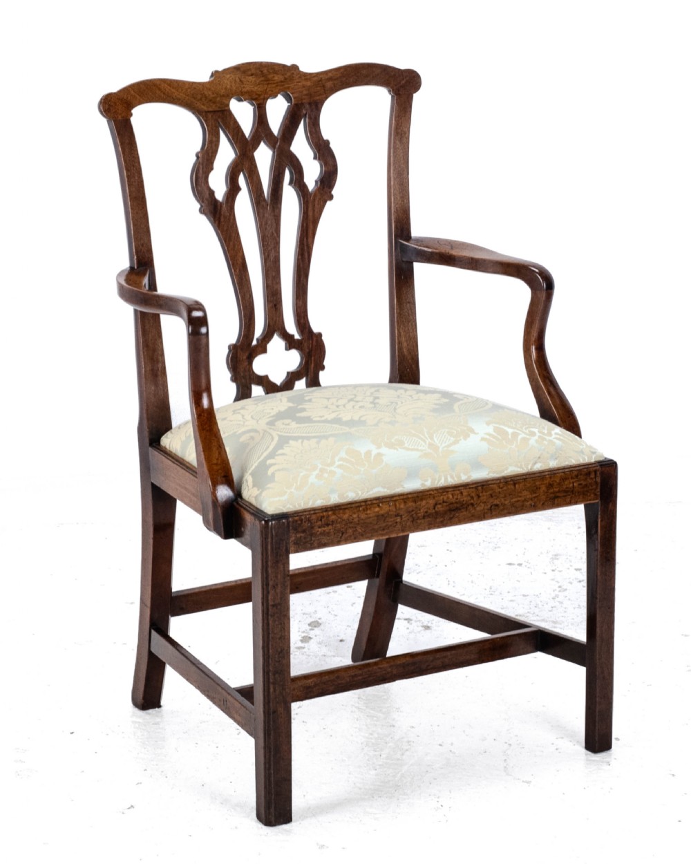 Late c.18th Chippendale Mahogany Carver Armchair (Georgian George III Upholstered)