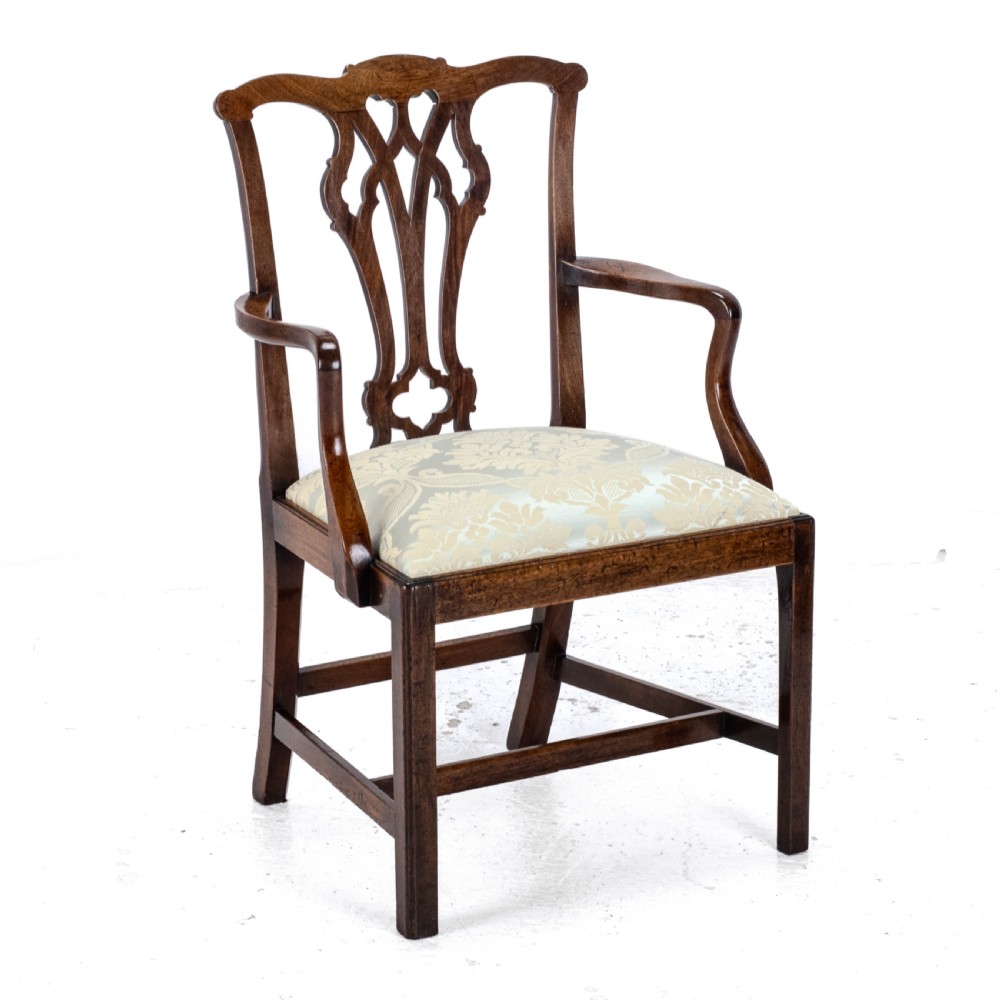 Late c.18th Chippendale Mahogany Carver Armchair (Georgian George III Upholstered) View II