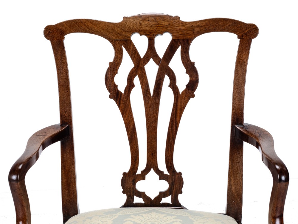 Late c.18th Chippendale Mahogany Carver Armchair (Georgian George III Upholstered) View XI