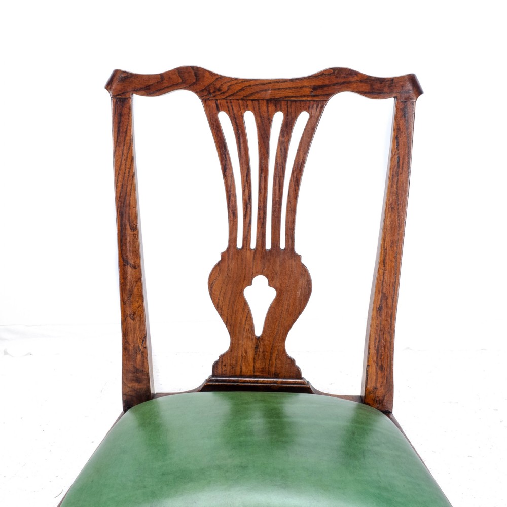 Late c.18th Pair of Chippendale Country Elm & Leather Dining Side Chairs Georgian George III View XIII