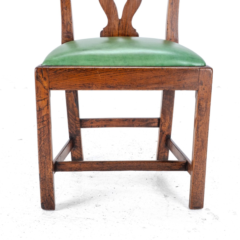 Late c.18th Pair of Chippendale Country Elm & Leather Dining Side Chairs Georgian George III View XVI