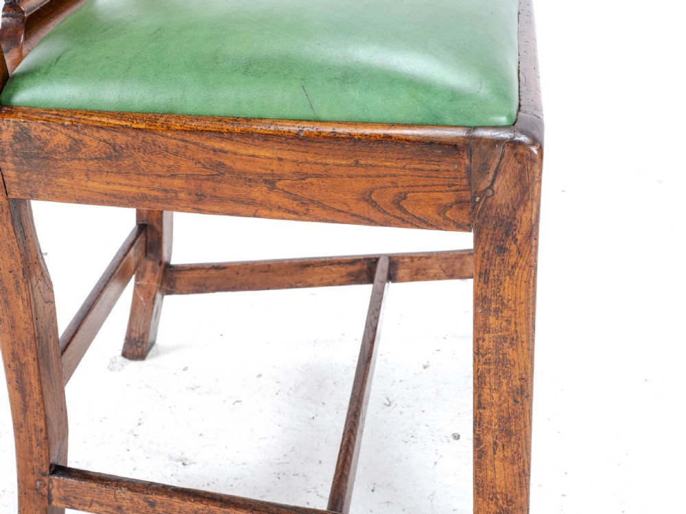 Late c.18th Pair of Chippendale Country Elm & Leather Dining Side Chairs Georgian George III View XXIII