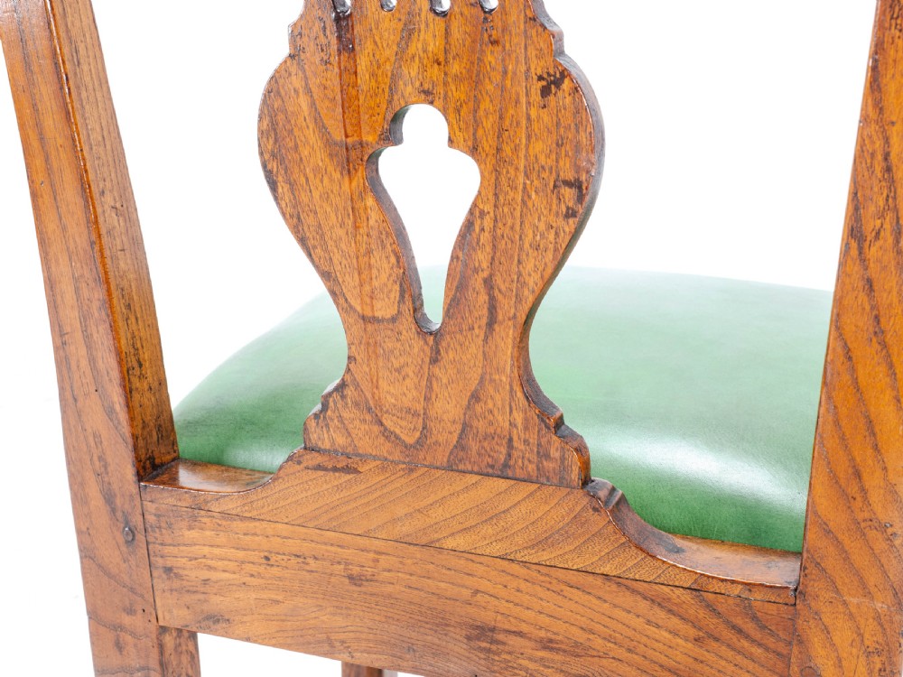 Late c.18th Pair of Chippendale Country Elm & Leather Dining Side Chairs Georgian George III View XXIV