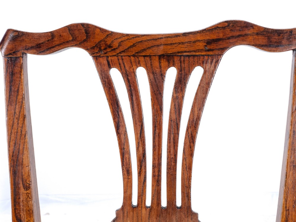 Late c.18th Pair of Chippendale Country Elm & Leather Dining Side Chairs Georgian George III View XXVIII