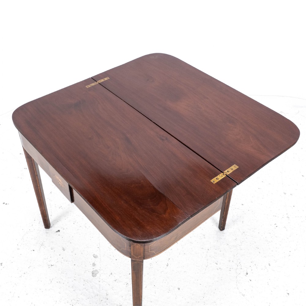 Georgian Mahogany Inlaid Console Fold Over Tea Table Early C19th George III View XII