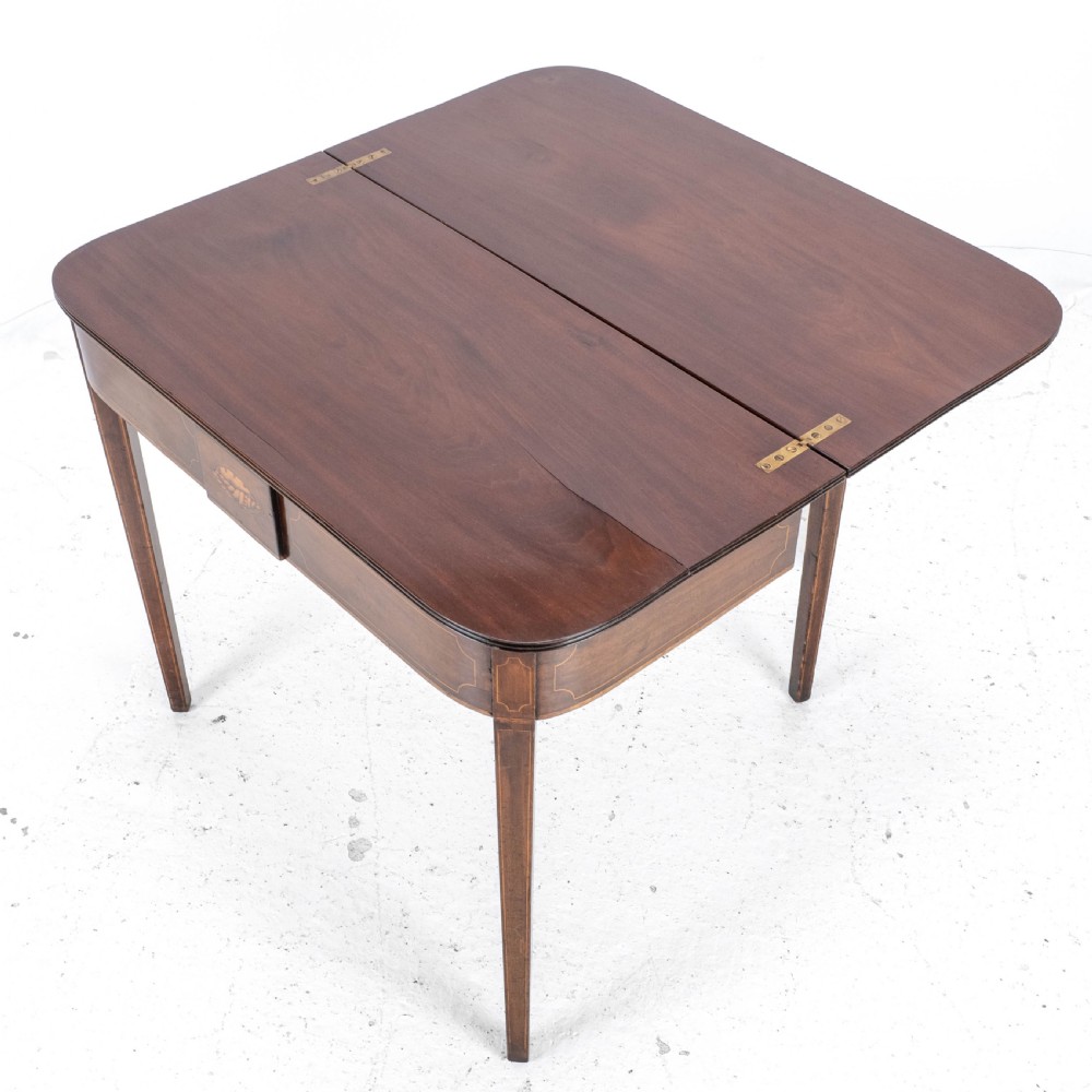 Georgian Mahogany Inlaid Console Fold Over Tea Table Early C19th George III View XV