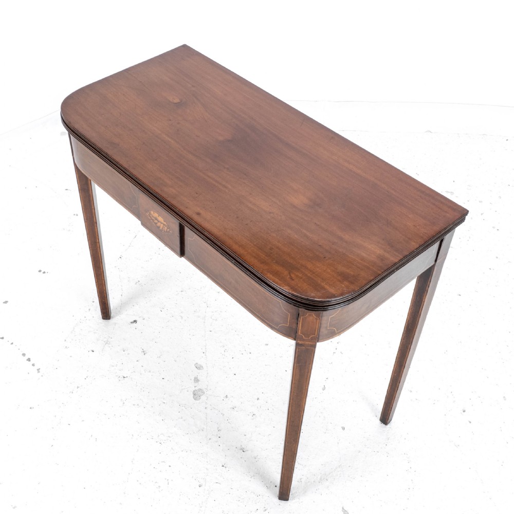 Georgian Mahogany Inlaid Console Fold Over Tea Table Early C19th George III View XVI