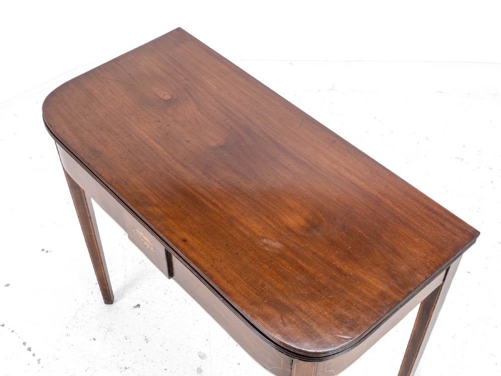 Georgian Mahogany Inlaid Console Fold Over Tea Table Early C19th George III View XVII