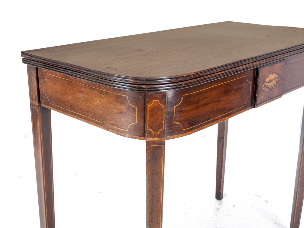 Georgian Mahogany Inlaid Console Fold Over Tea Table Early C19th George III View XX