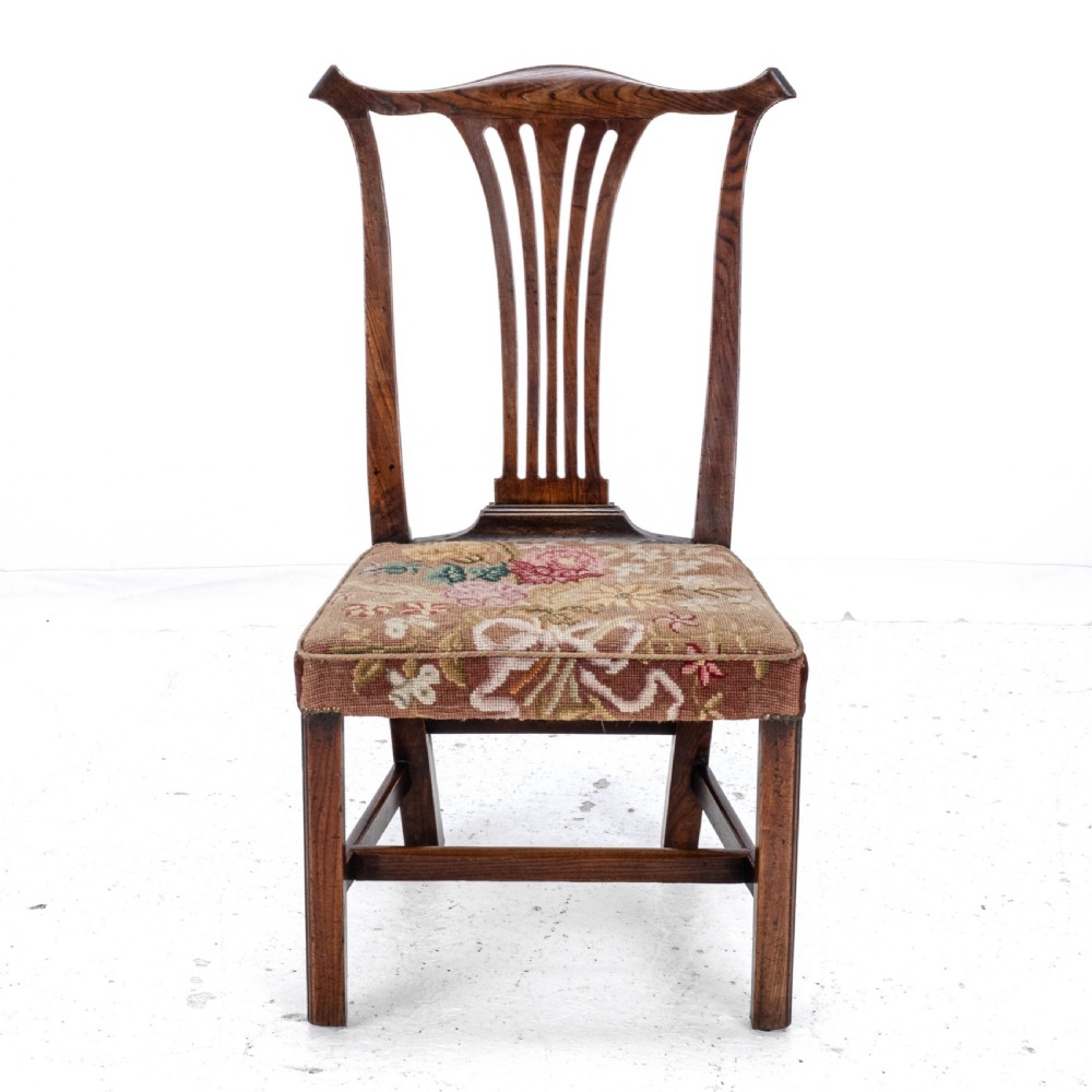 C.18th Elm Chippendale Country Upholstered Side Dining Chair (Georgian George III) View II