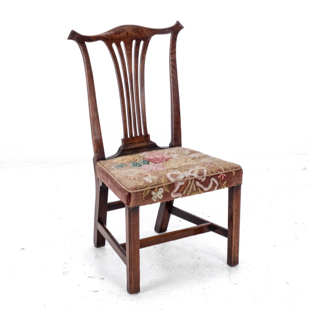 C.18th Elm Chippendale Country Upholstered Side Dining Chair (Georgian George III) View III