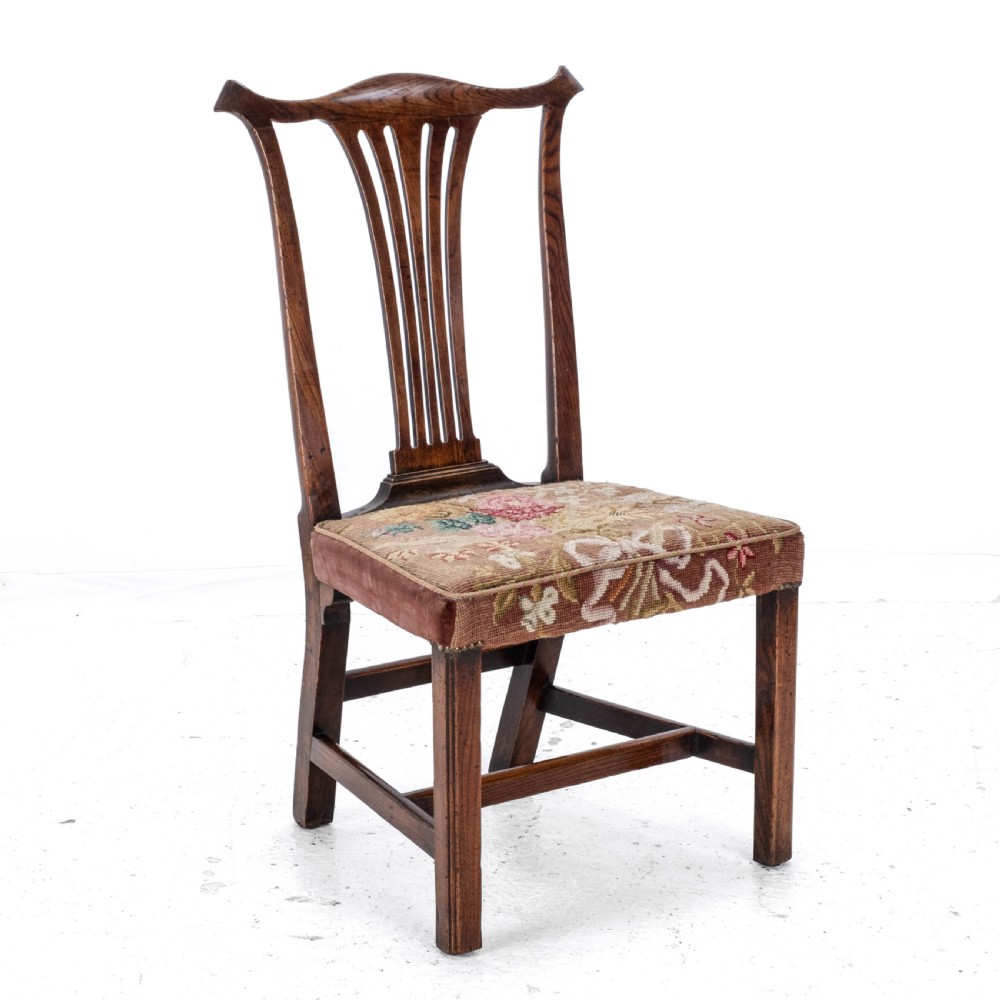 C.18th Elm Chippendale Country Upholstered Side Dining Chair (Georgian George III) View IV