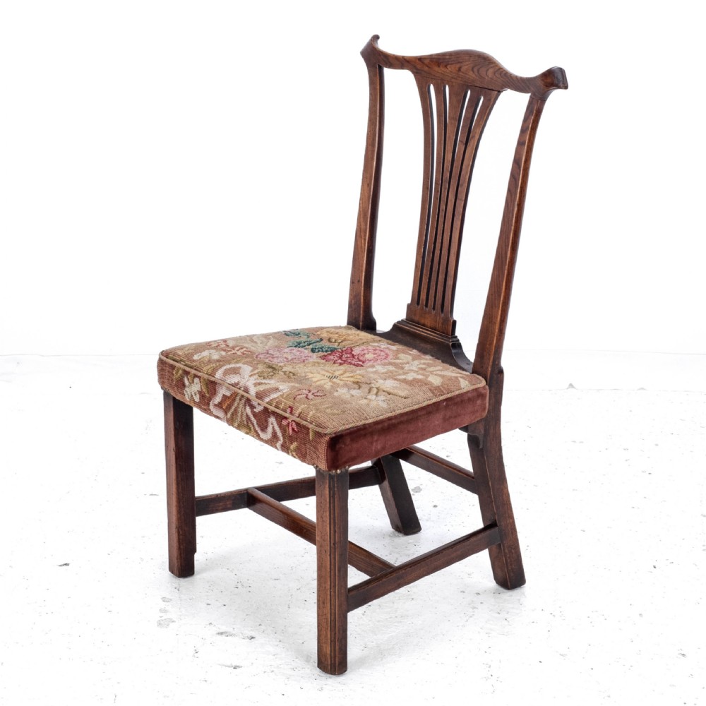 C.18th Elm Chippendale Country Upholstered Side Dining Chair (Georgian George III) View V