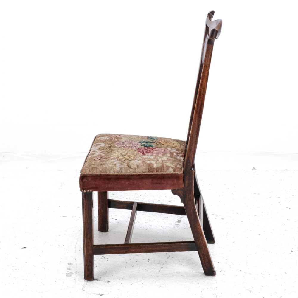 C.18th Elm Chippendale Country Upholstered Side Dining Chair (Georgian George III) View VI