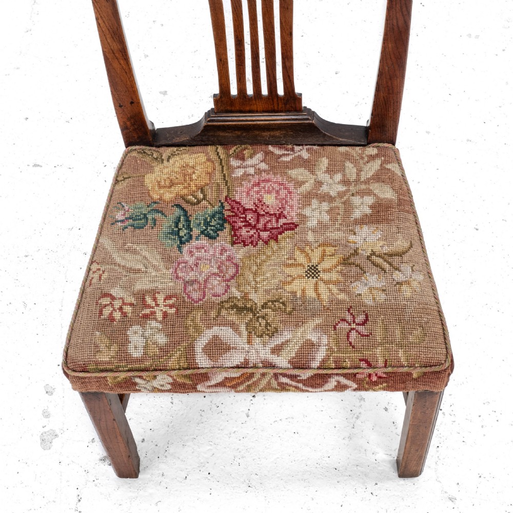 C.18th Elm Chippendale Country Upholstered Side Dining Chair (Georgian George III) View IX