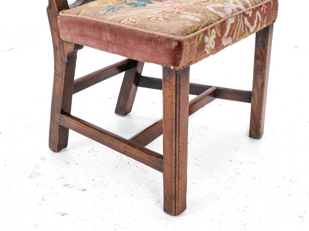 C.18th Elm Chippendale Country Upholstered Side Dining Chair (Georgian George III) View XV