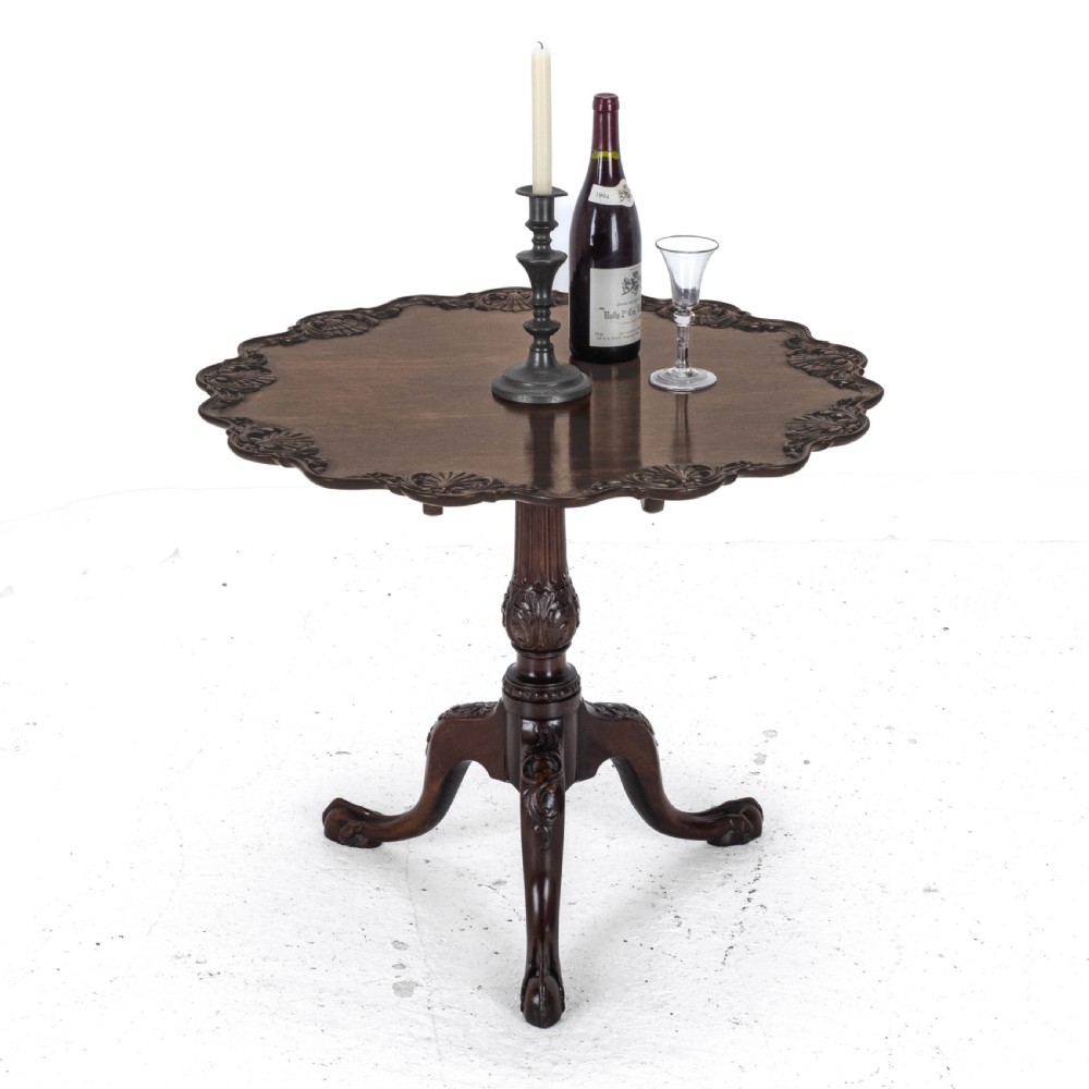 Chippendale Style Carved Mahogany Tripod Wine Table C19th (Georgian George III Side Occasional Lamp Tilt Top) View II