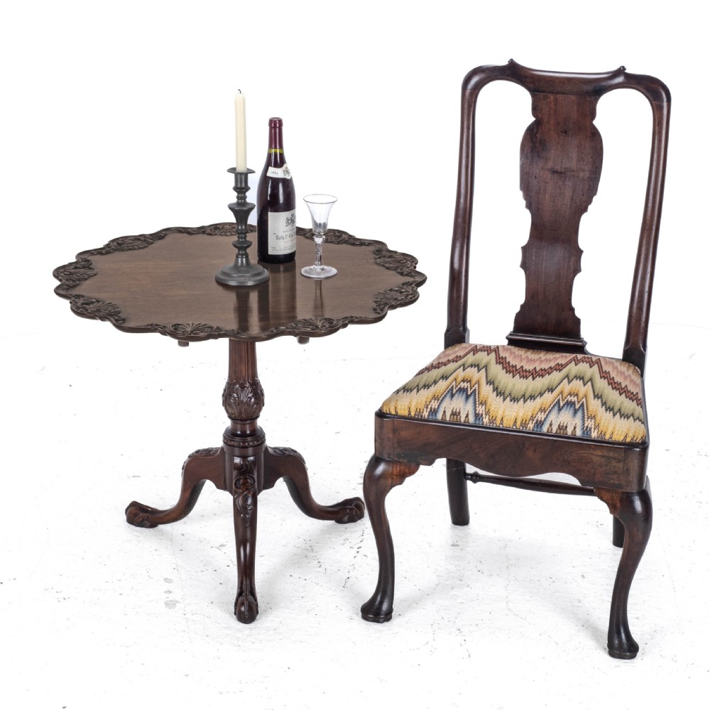 Chippendale Style Carved Mahogany Tripod Wine Table C19th (Georgian George III Side Occasional Lamp Tilt Top) View V