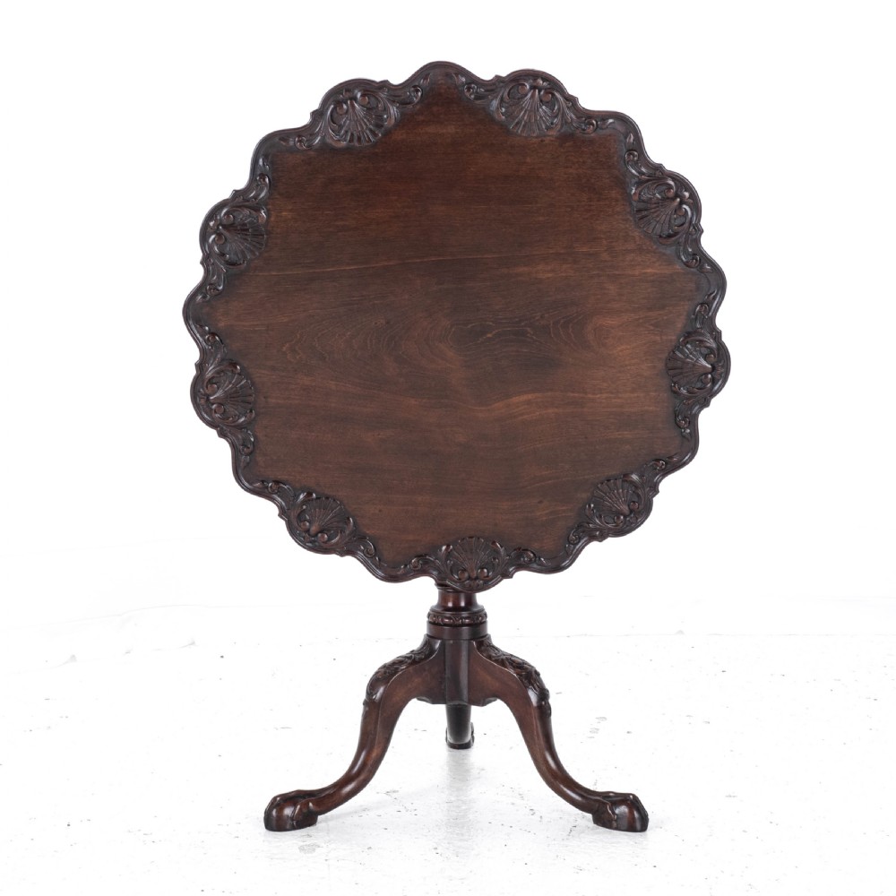 Chippendale Style Carved Mahogany Tripod Wine Table C19th (Georgian George III Side Occasional Lamp Tilt Top) View IX