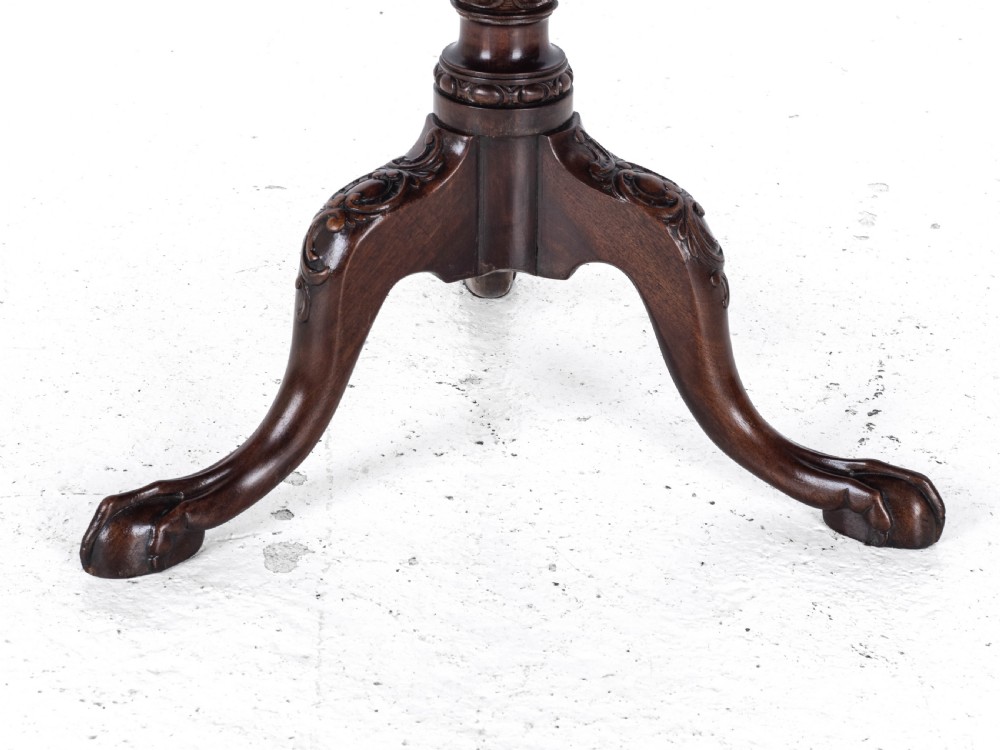 Chippendale Style Carved Mahogany Tripod Wine Table C19th (Georgian George III Side Occasional Lamp Tilt Top) View XIV