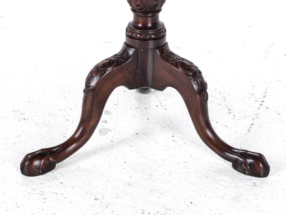 Chippendale Style Carved Mahogany Tripod Wine Table C19th (Georgian George III Side Occasional Lamp Tilt Top) View XVI