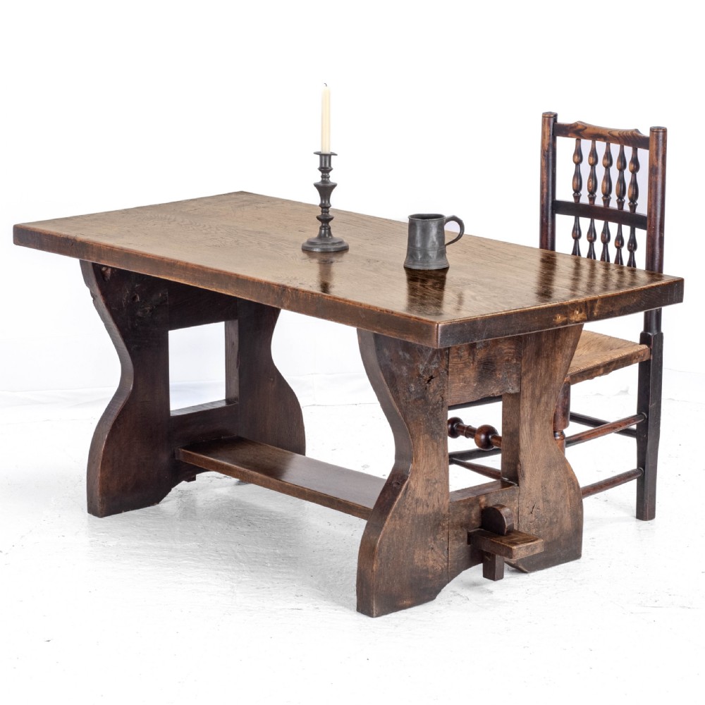Early C.20th Solid Oak Small Country Plank-top Refectory Dining Table View II