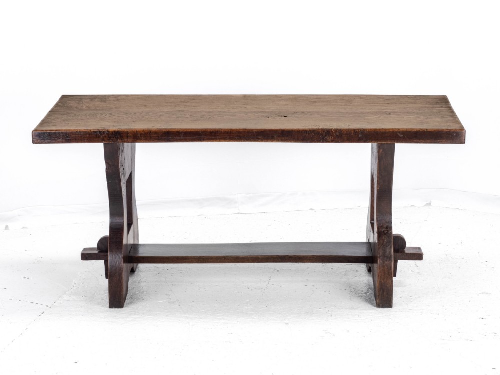 Early C.20th Solid Oak Small Country Plank-top Refectory Dining Table View IV