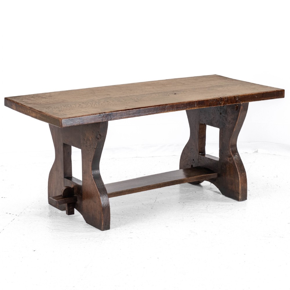 Early C.20th Solid Oak Small Country Plank-top Refectory Dining Table View V