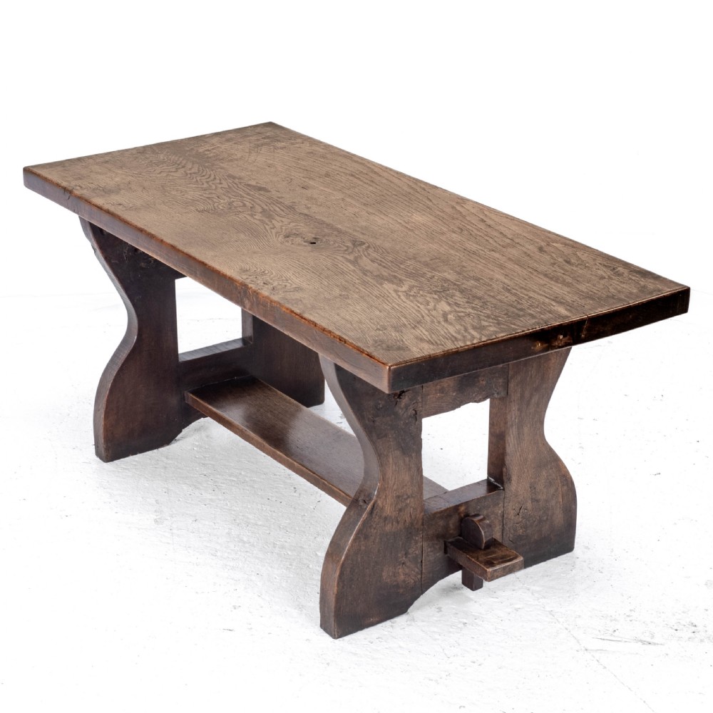 Early C.20th Solid Oak Small Country Plank-top Refectory Dining Table View XI