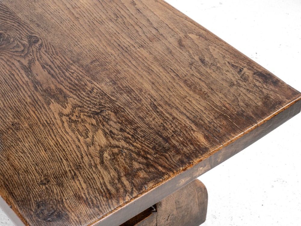 Early C.20th Solid Oak Small Country Plank-top Refectory Dining Table View XV
