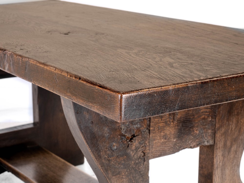 Early C.20th Solid Oak Small Country Plank-top Refectory Dining Table View XVI