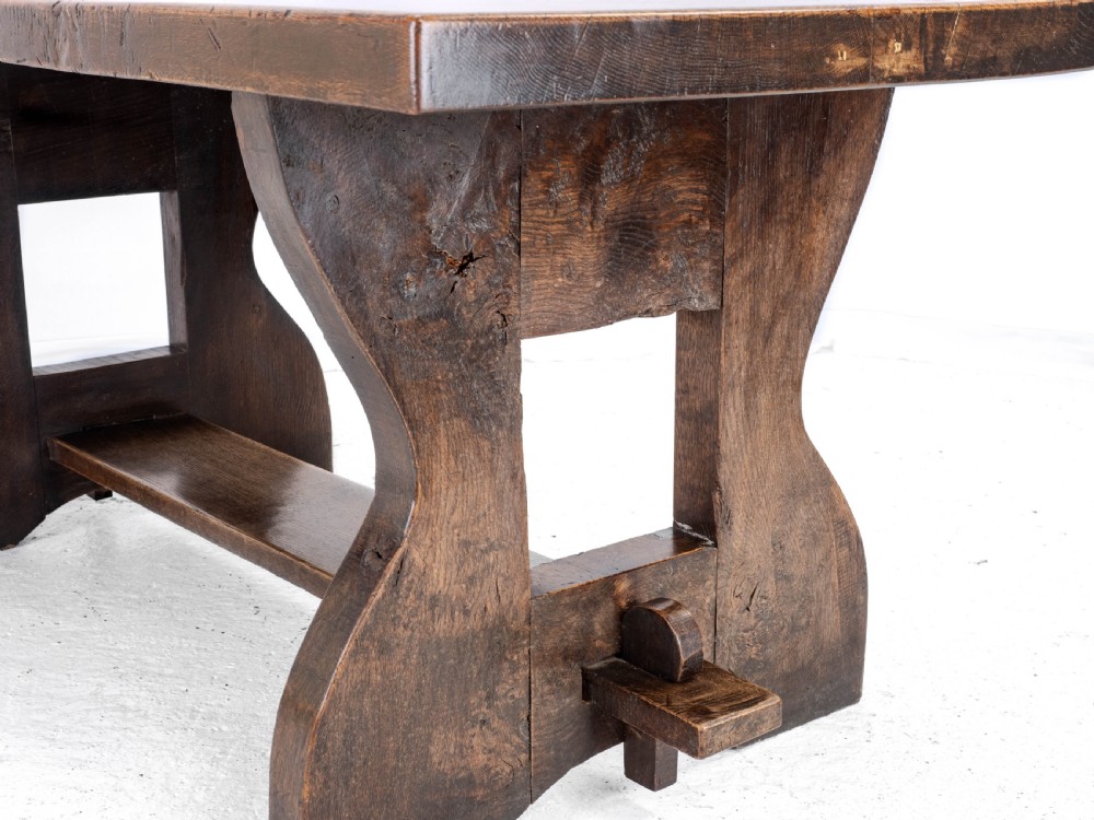 Early C.20th Solid Oak Small Country Plank-top Refectory Dining Table View XVII
