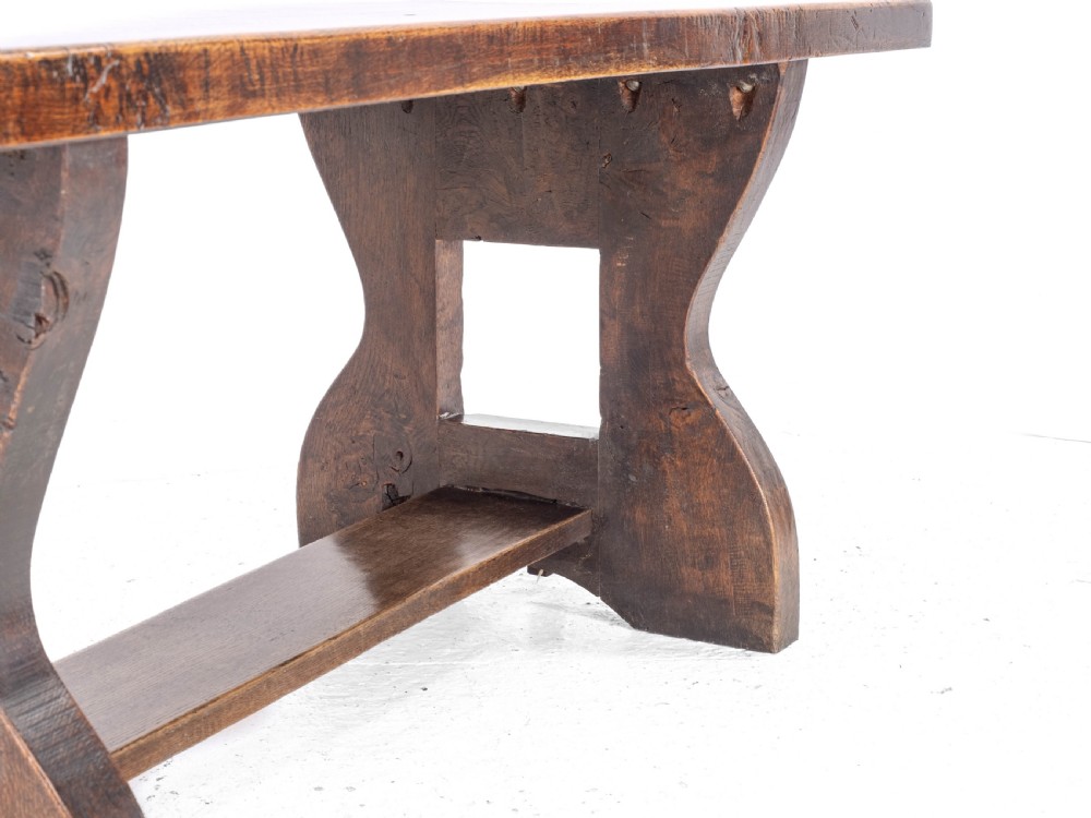 Early C.20th Solid Oak Small Country Plank-top Refectory Dining Table View XX