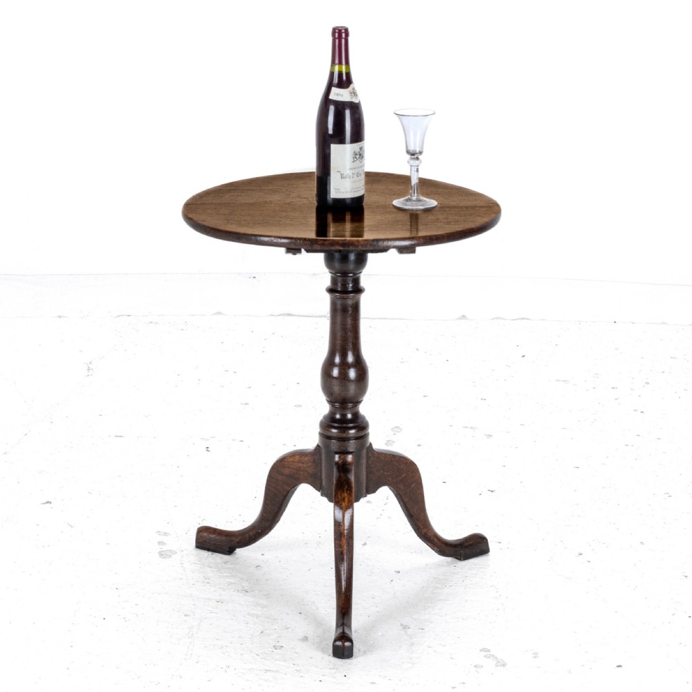 C18th Georgian Oak Country Wine Tilt Top Tripod Table (George III Side Lamp) View II