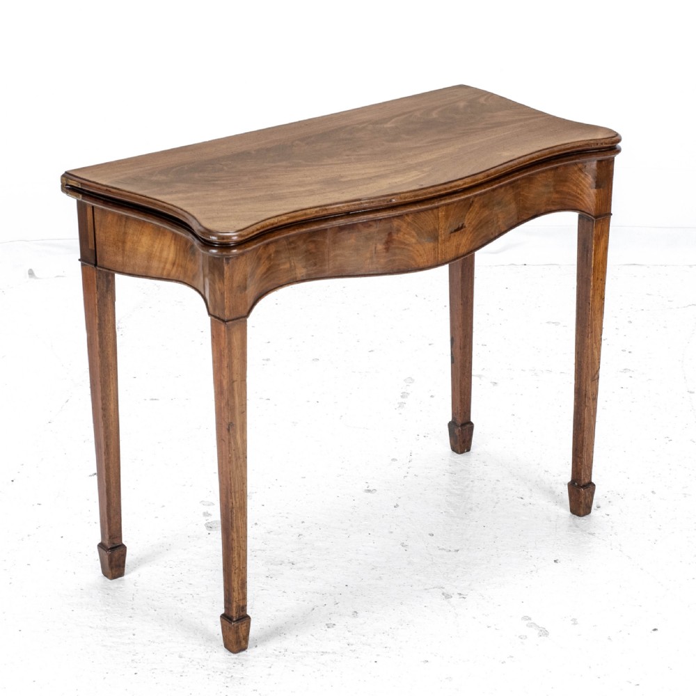 C.18th Georgian Chippendale Mahogany Serpentine Console Fold-over Games Card Table View IV